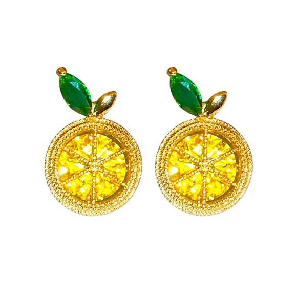 Pair of Lemon Slice Shiny Stud Earrings Citrus - Picture 1 of 5